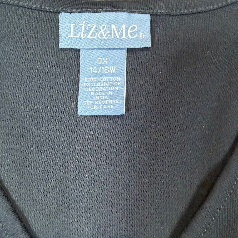 Liz & Me Women 0X 14/16W Black Soutache Embroidered V-Neck 3/4 Sleeve Top Casual - Picture 6 of 14